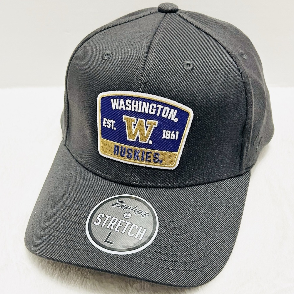 Zephyr‎ Washington Huskies Logo Patch Hat Cap Stretch Flex Large Charcoal NCAA